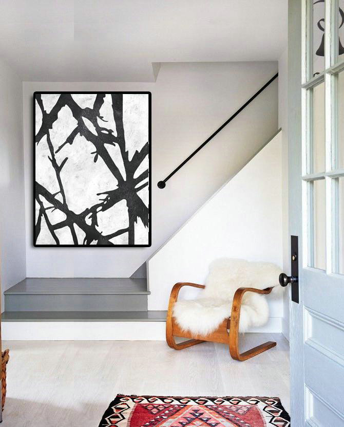 Original Art Acrylic Painting,Black And White Minimal Painting On Canvas - Acrylic Painting Large Wall Art